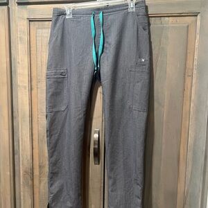 Figs Gray Skinny Pants with Teal Drawstring